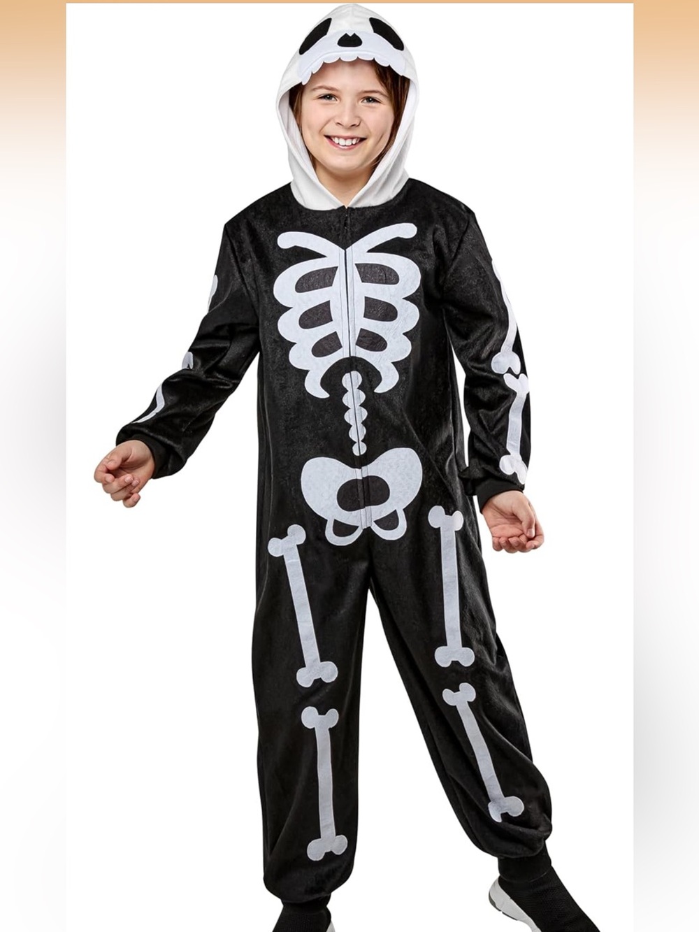 Rubie's Black Skeleton hooded Jumpsuit Costume with White Bone Print Lg|XL - Picture 1 of 6